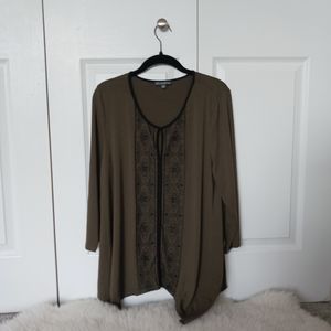 Dark olive green with embroidery size xl boho blouse